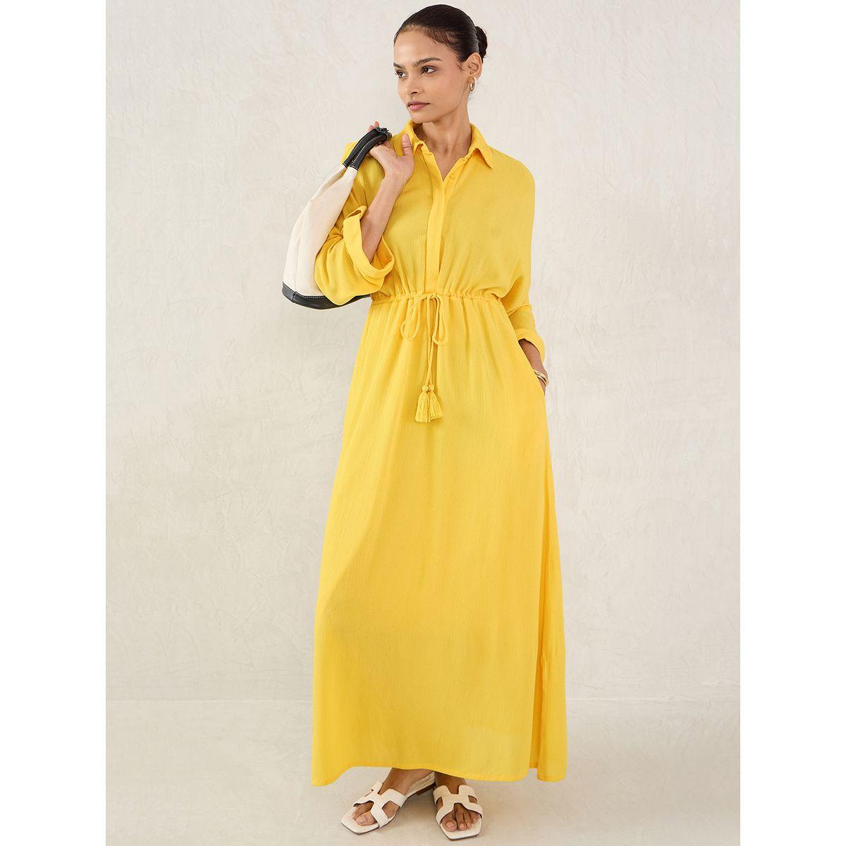 فستان طويل بتفاصيل ياقة مع ربطة خصر-women-clothing-dresses-image-6