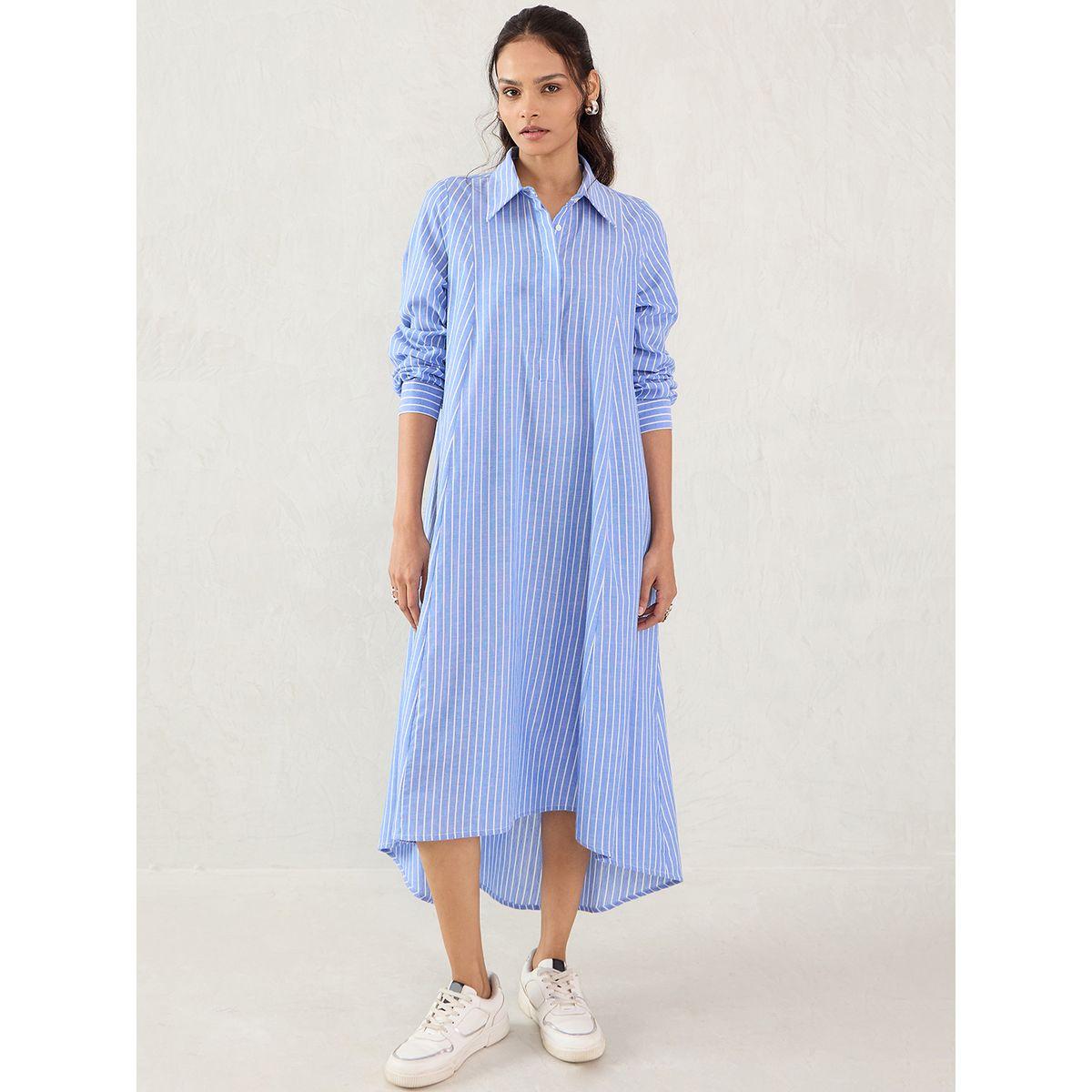 فستان طويل مخطط بحافة غير متماثلة-women-clothing-dresses-image-1