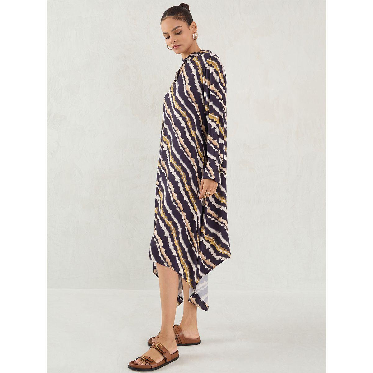Femmella Black Abstract Print Asymmetric Hem A-Line Maxi Dress-women-clothing-dresses-image-3