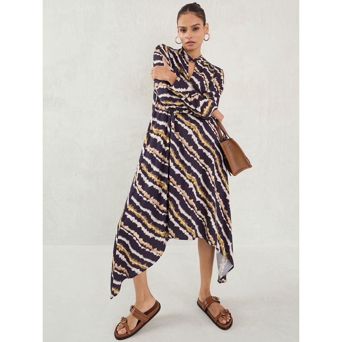 Femmella Black Abstract Print Asymmetric Hem A-Line Maxi Dress-women-clothing-dresses-image-5