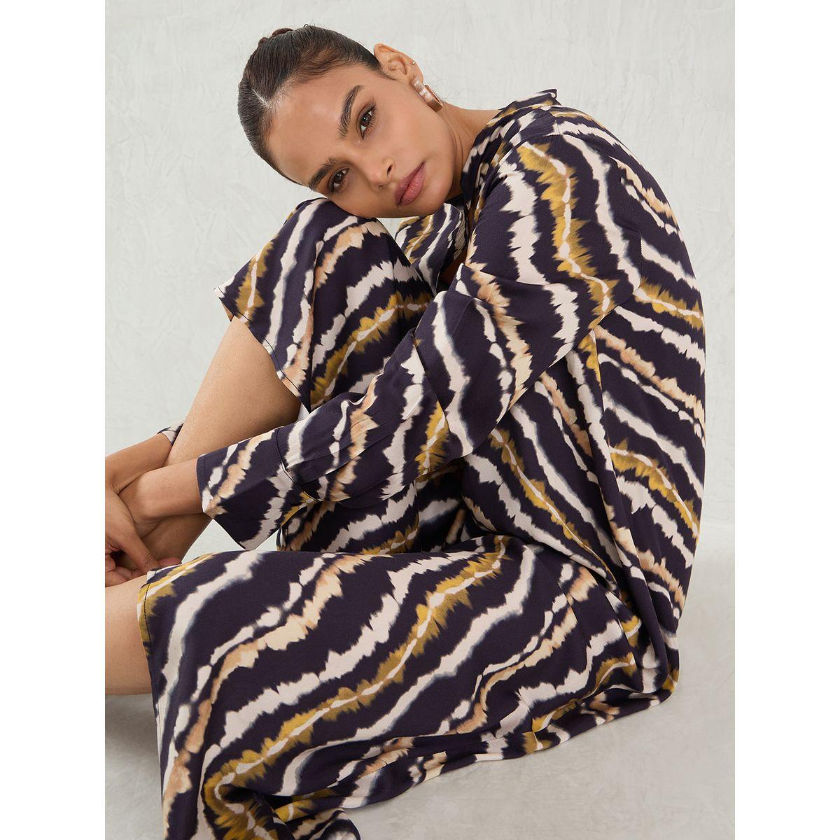 Femmella Black Abstract Print Asymmetric Hem A-Line Maxi Dress-women-clothing-dresses-image-6