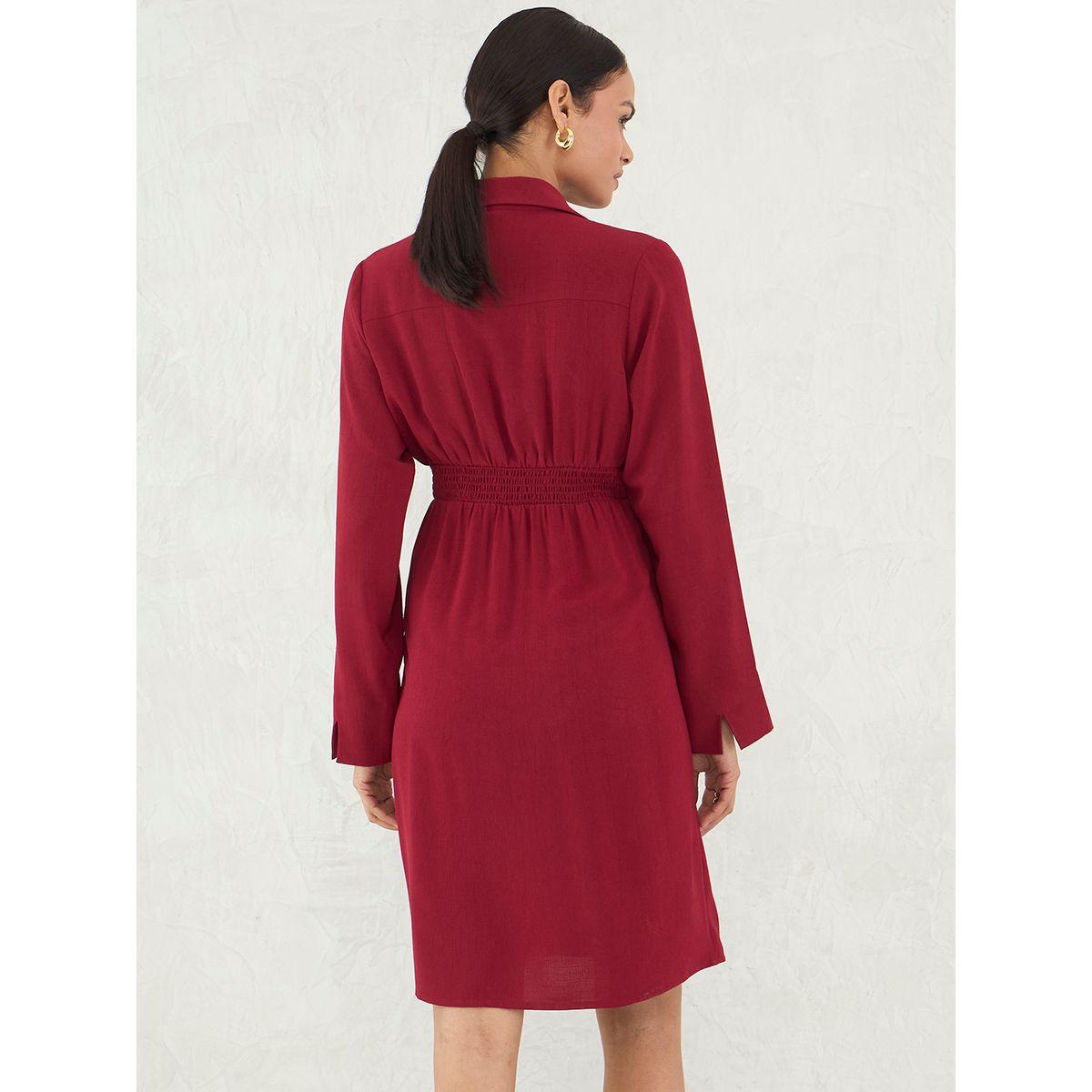 فستان سادة بطول الركبة بنمط لف-women-clothing-dresses-image-2