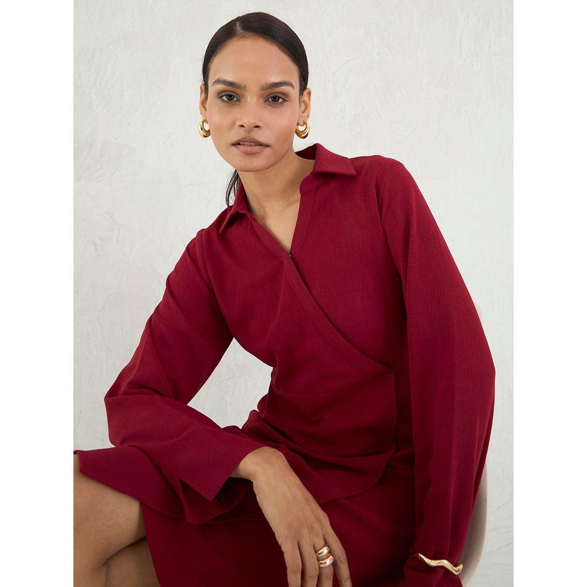 فستان سادة بطول الركبة بنمط لف-women-clothing-dresses-image-6