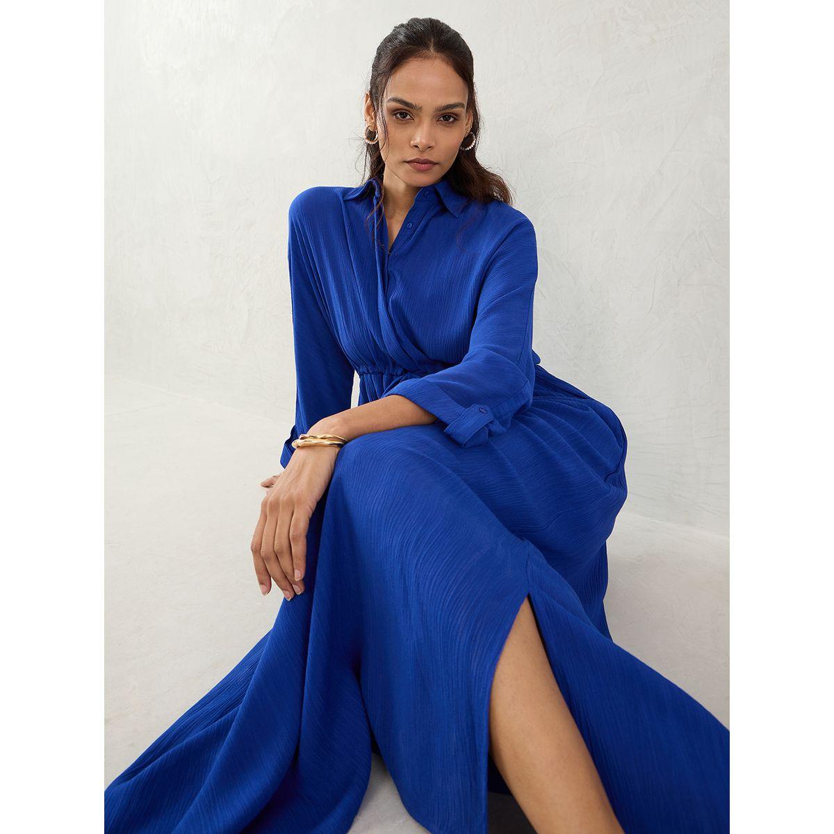 فستان طويل بتفاصيل ياقة مع ربطة خصر-women-clothing-dresses-image-6
