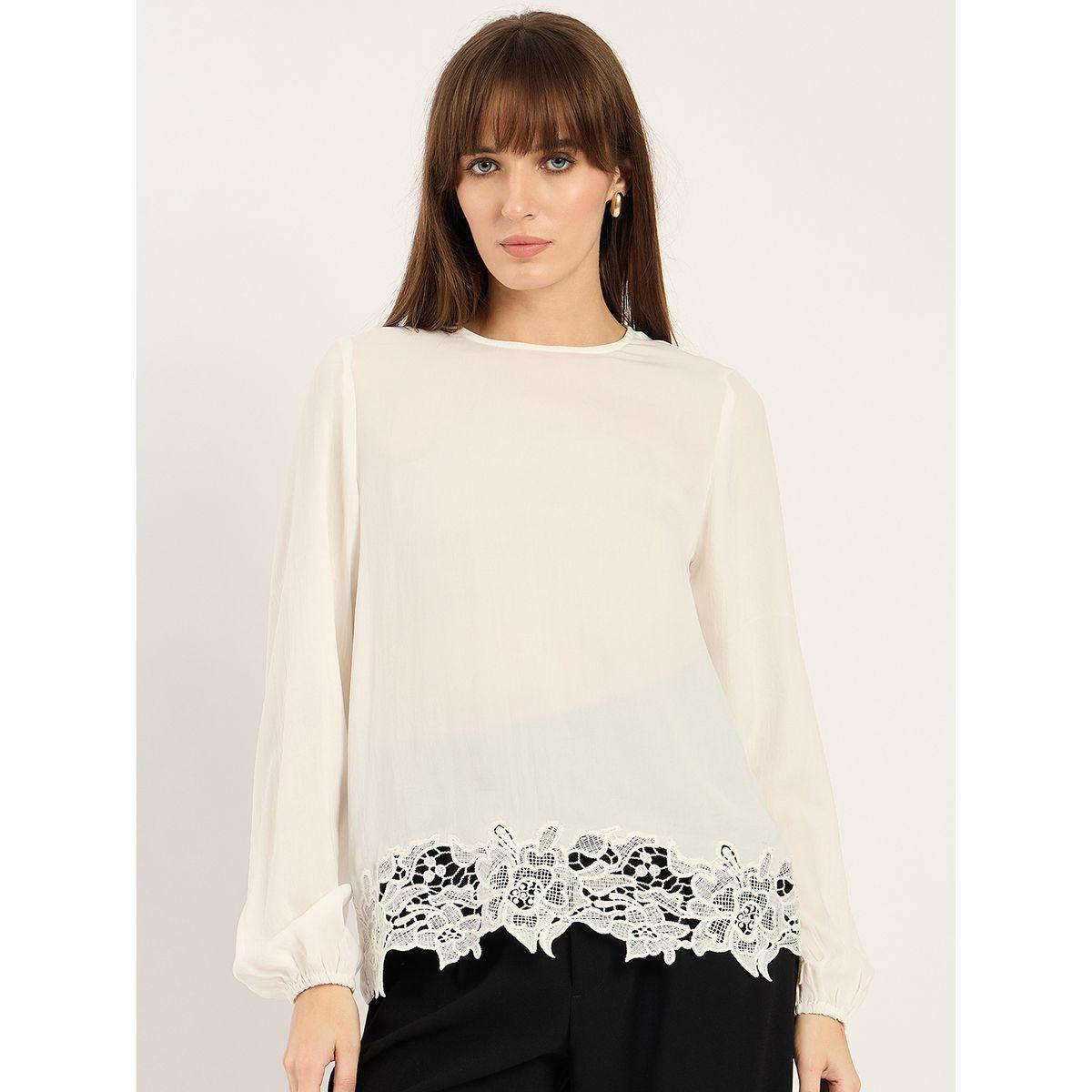 Femmella White Lace Hem Long Sleeve Top-women-clothing-shirtsandblouses-blouses-image-1