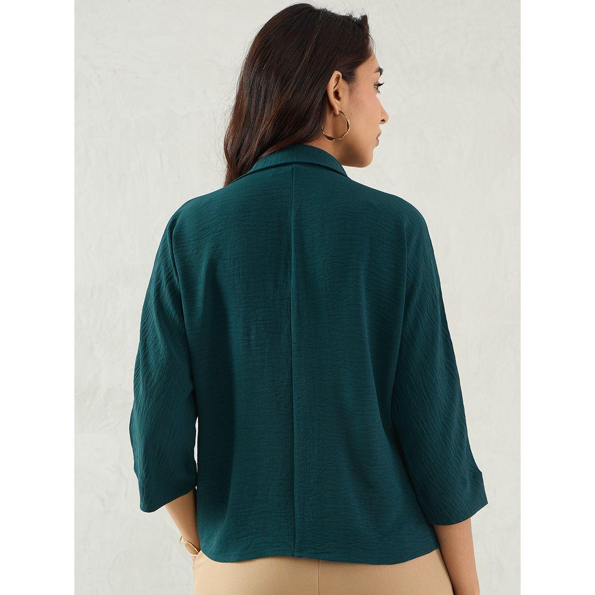 Femmella Green Pleated Detail Regular Fit Top-women-clothing-shirtsandblouses-blouses-image-2