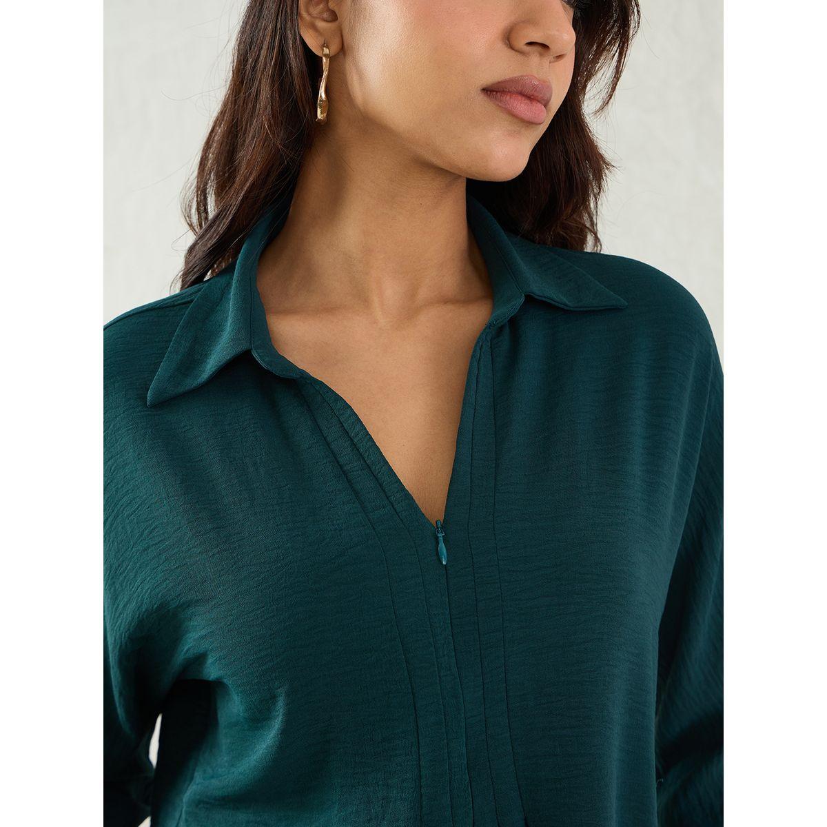 Femmella Green Pleated Detail Regular Fit Top-women-clothing-shirtsandblouses-blouses-image-4