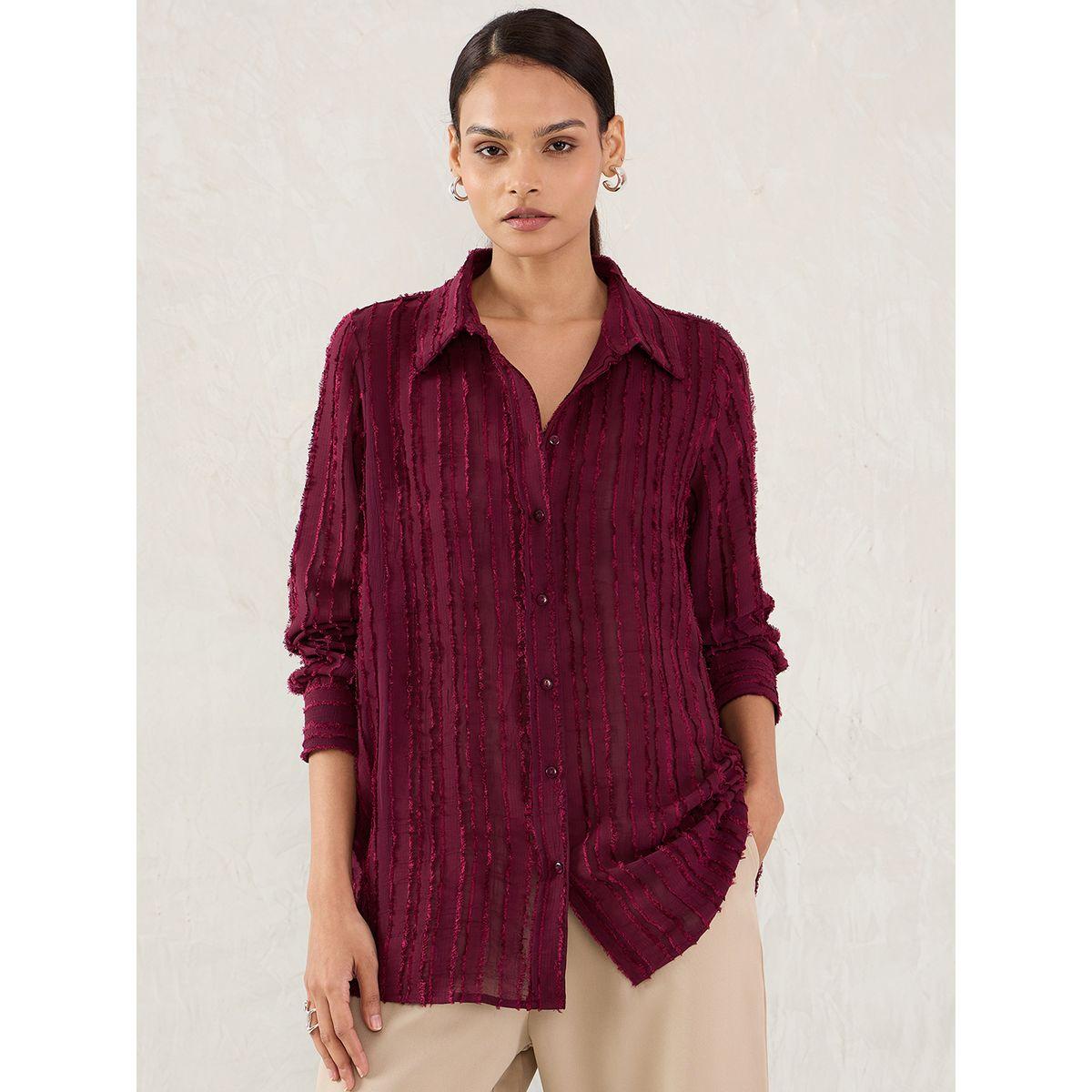 Femmella Textured Button Through Spread Collar Shirt-women-clothing-shirtsandblouses-shirts-image-1