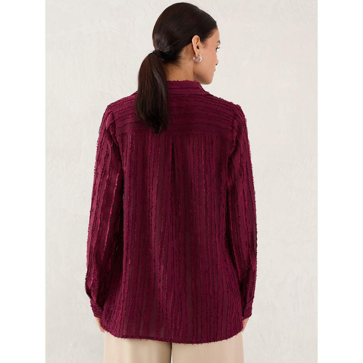 Femmella Textured Button Through Spread Collar Shirt-women-clothing-shirtsandblouses-shirts-image-2