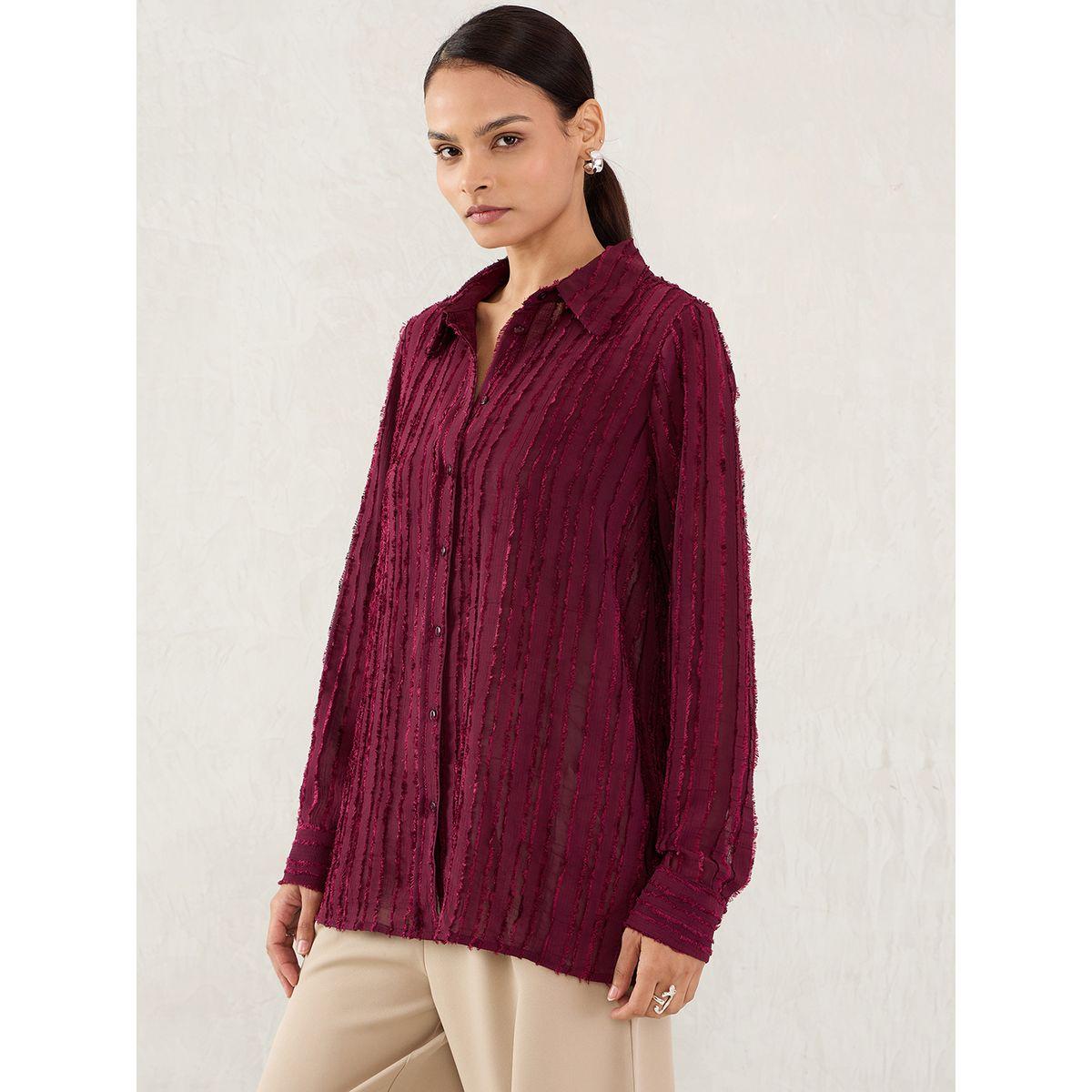 Femmella Textured Button Through Spread Collar Shirt-women-clothing-shirtsandblouses-shirts-image-3