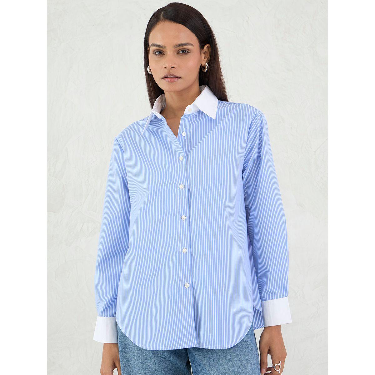 بلوزة مخططة بياقة مُتباينة وأزرار-women-clothing-shirtsandblouses-shirts-image-1
