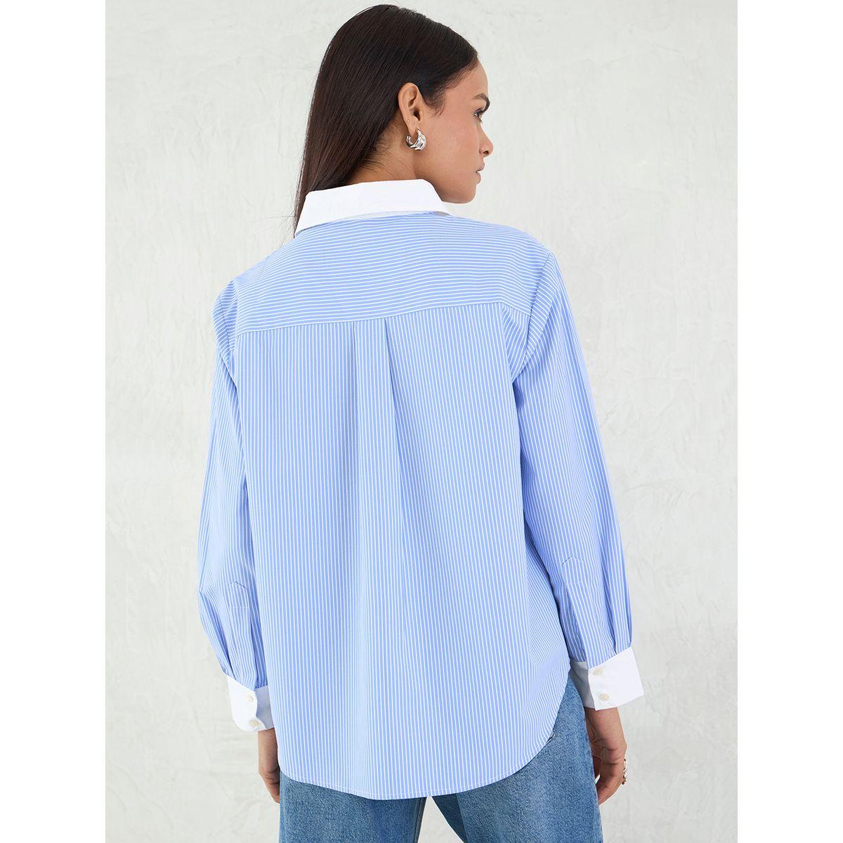 بلوزة مخططة بياقة مُتباينة وأزرار-women-clothing-shirtsandblouses-shirts-image-2