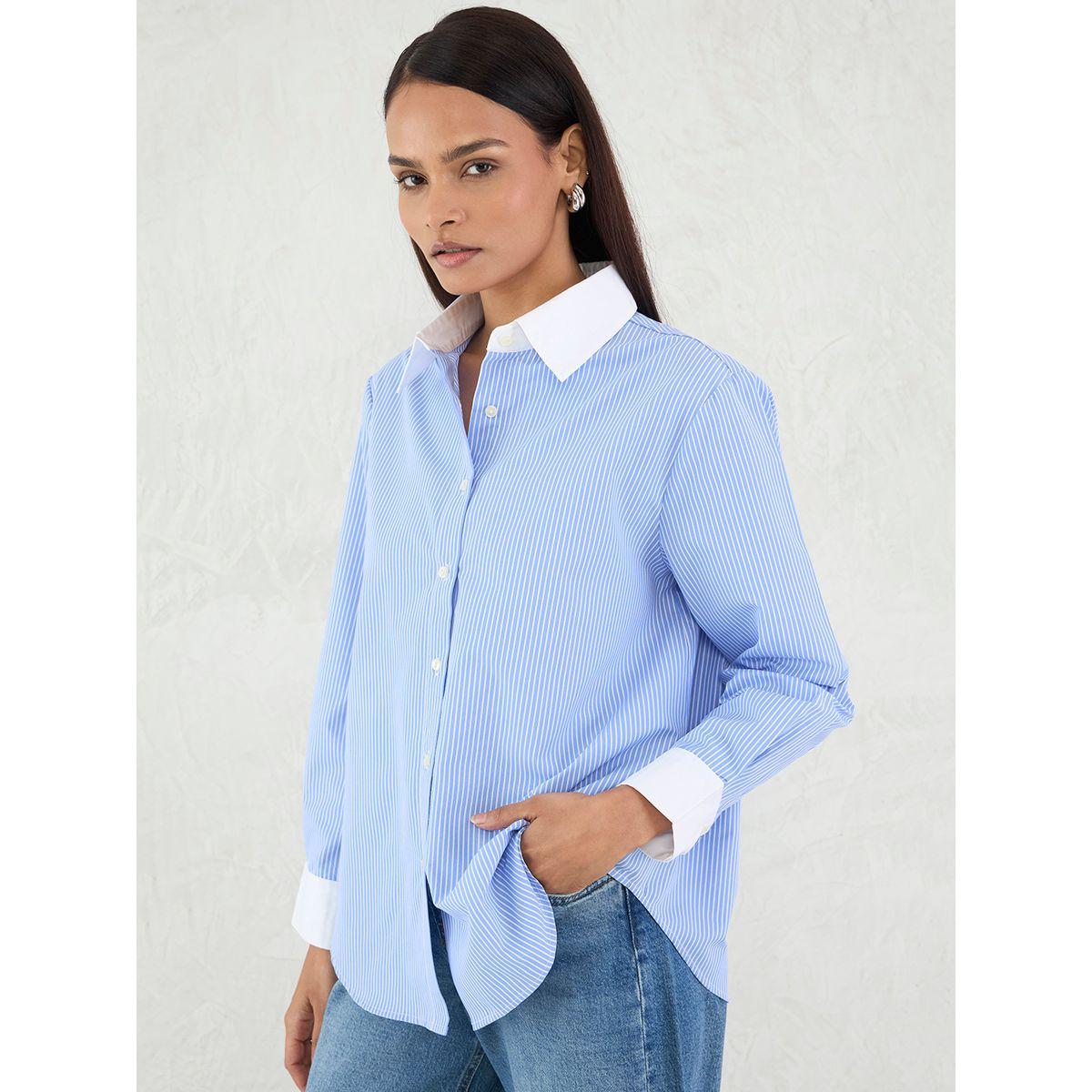 بلوزة مخططة بياقة مُتباينة وأزرار-women-clothing-shirtsandblouses-shirts-image-3