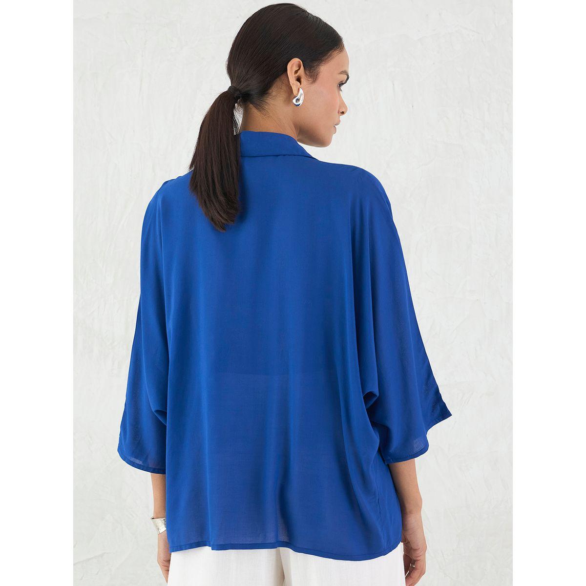 Femmella Blue Button Down Spread Collar Shirt-women-clothing-shirtsandblouses-shirts-image-2