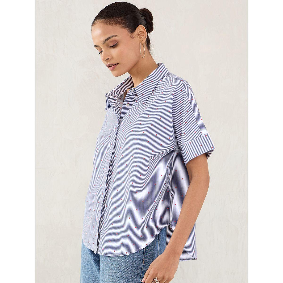 بلوزة مخططة بأكمام قصيرة مع أزرار-women-clothing-shirtsandblouses-shirts-image-3