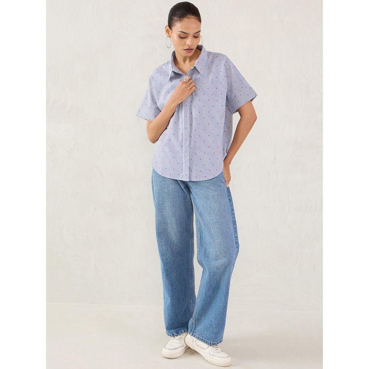 بلوزة مخططة بأكمام قصيرة مع أزرار-women-clothing-shirtsandblouses-shirts-image-5
