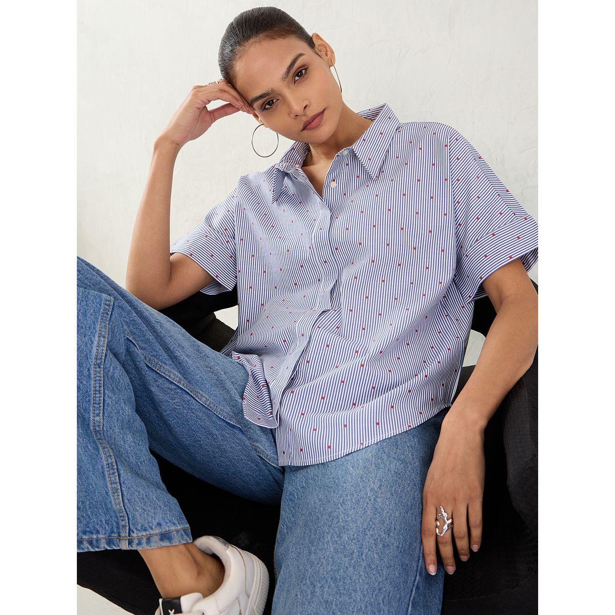 بلوزة مخططة بأكمام قصيرة مع أزرار-women-clothing-shirtsandblouses-shirts-image-6