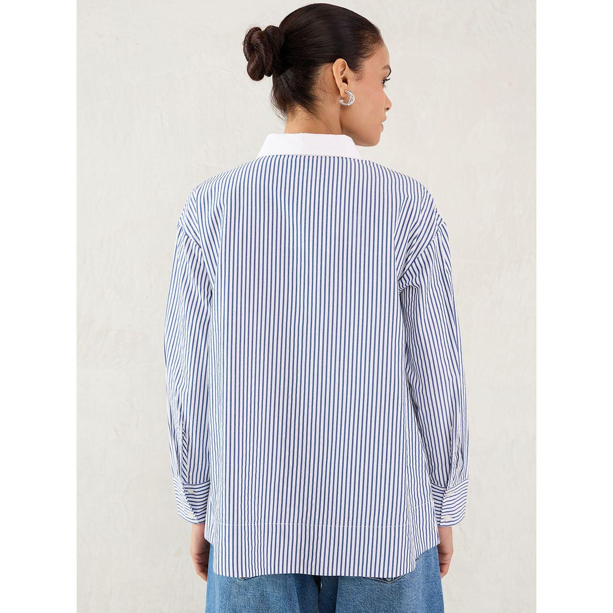 بلوزة مخططة بأزرار وياقة سبريد-women-clothing-shirtsandblouses-shirts-image-2