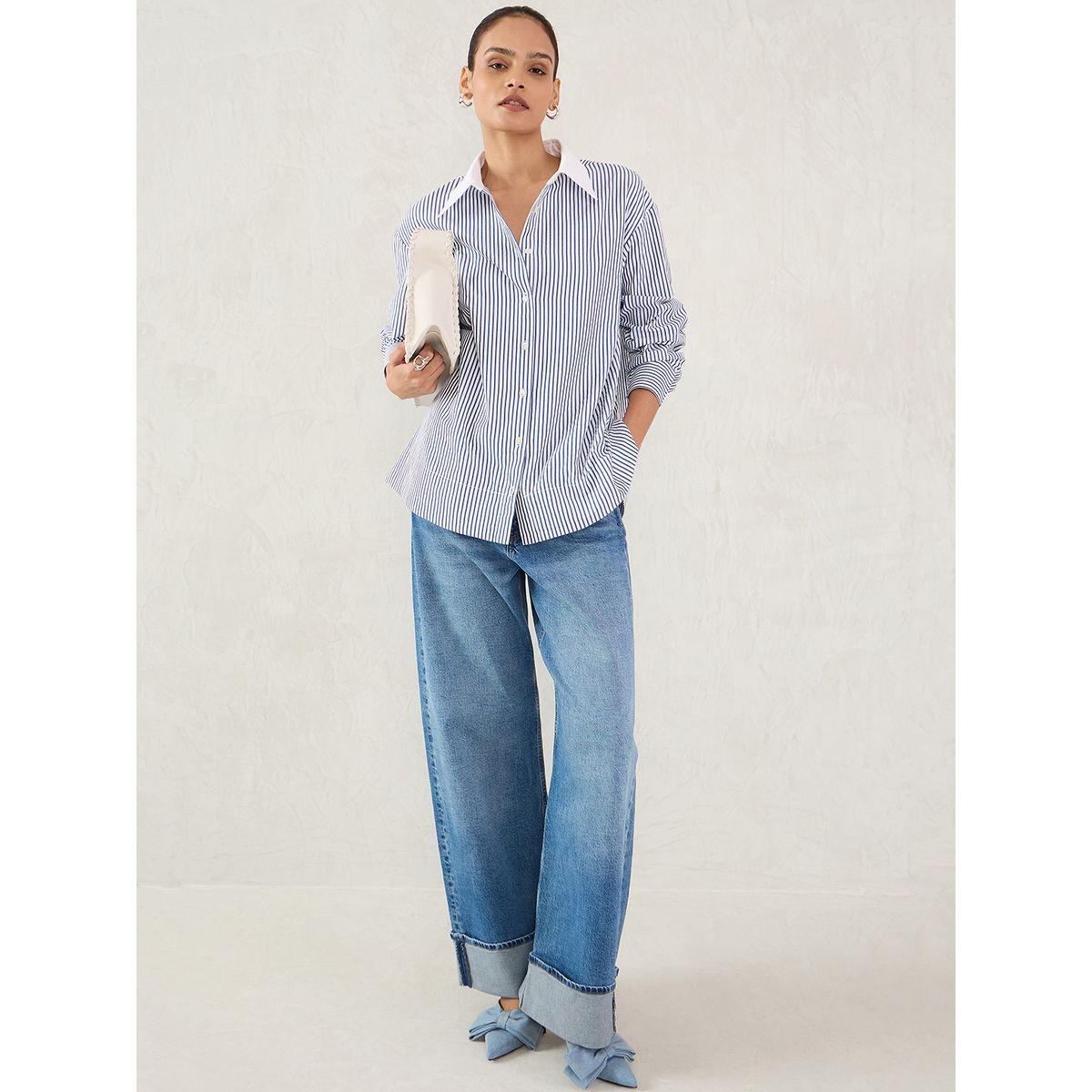 بلوزة مخططة بأزرار وياقة سبريد-women-clothing-shirtsandblouses-shirts-image-5
