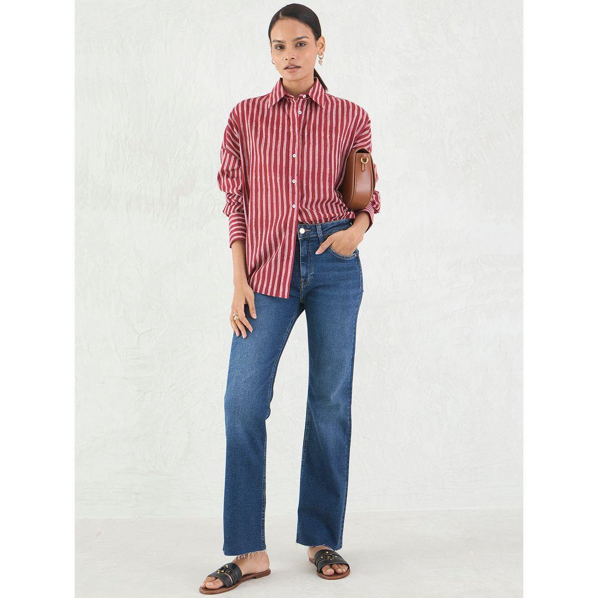 بلوزة مخططة قطنية بأزرار-women-clothing-shirtsandblouses-shirts-image-1
