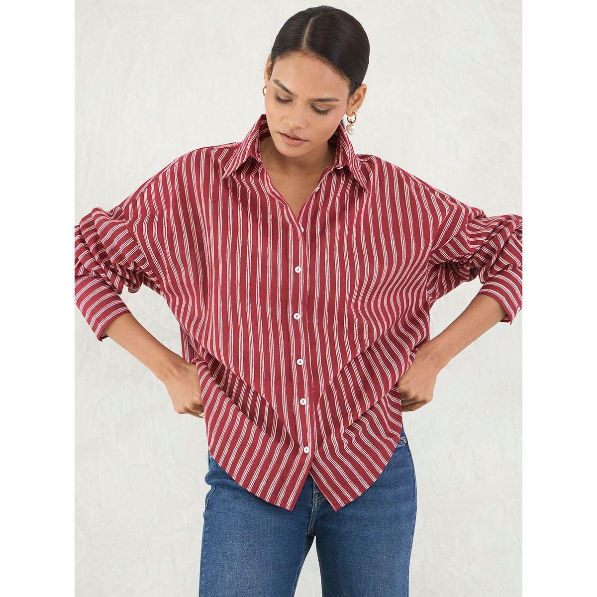 بلوزة مخططة قطنية بأزرار-women-clothing-shirtsandblouses-shirts-image-4