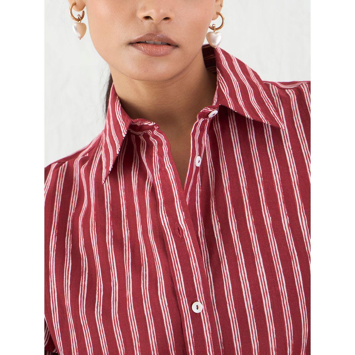 Femmella Red Cotton Striped Buttoned Shirt-women-clothing-shirtsandblouses-shirts-image-5