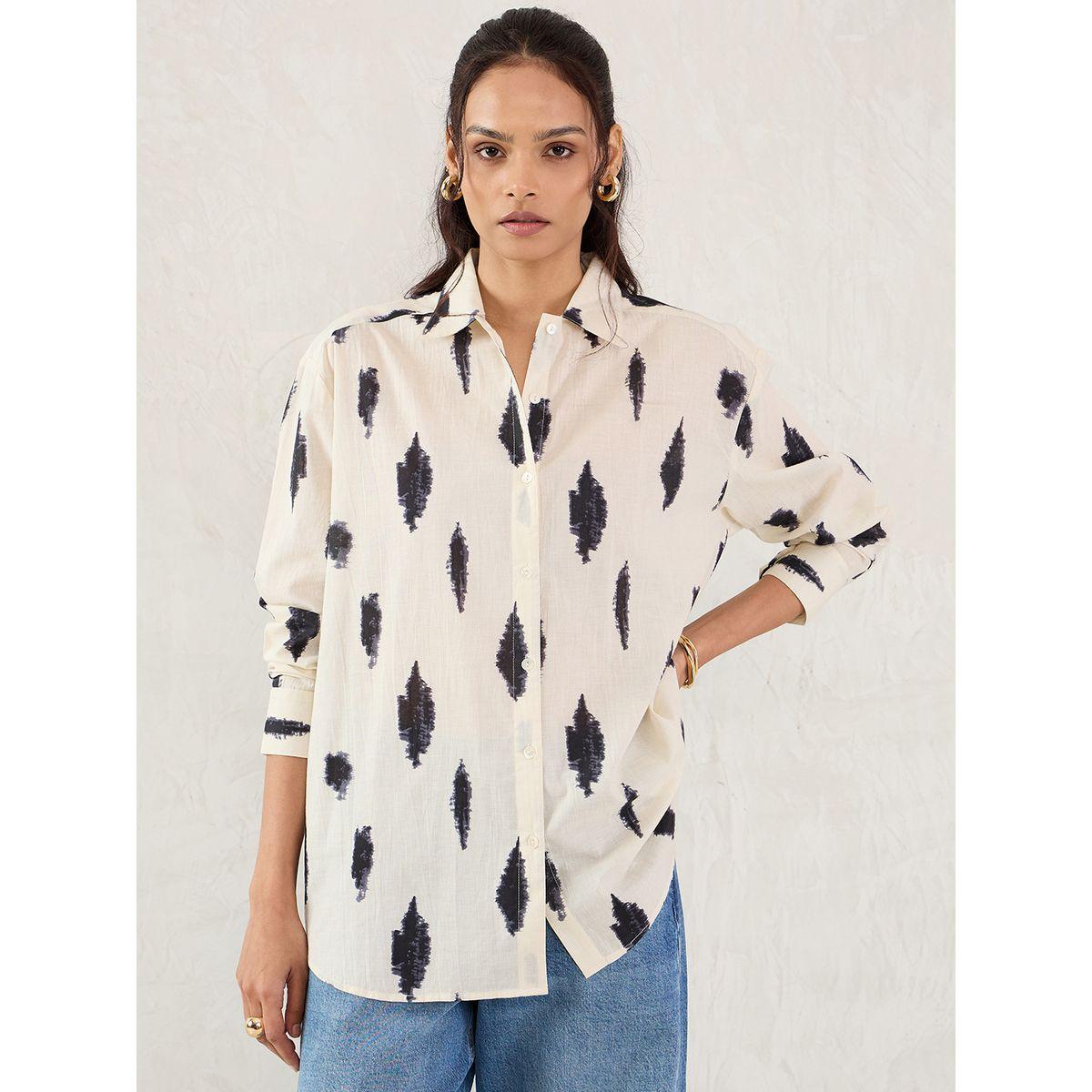 Femmella Off-White Abstract Printed Buttoned Shirt-women-clothing-shirtsandblouses-shirts-image-1