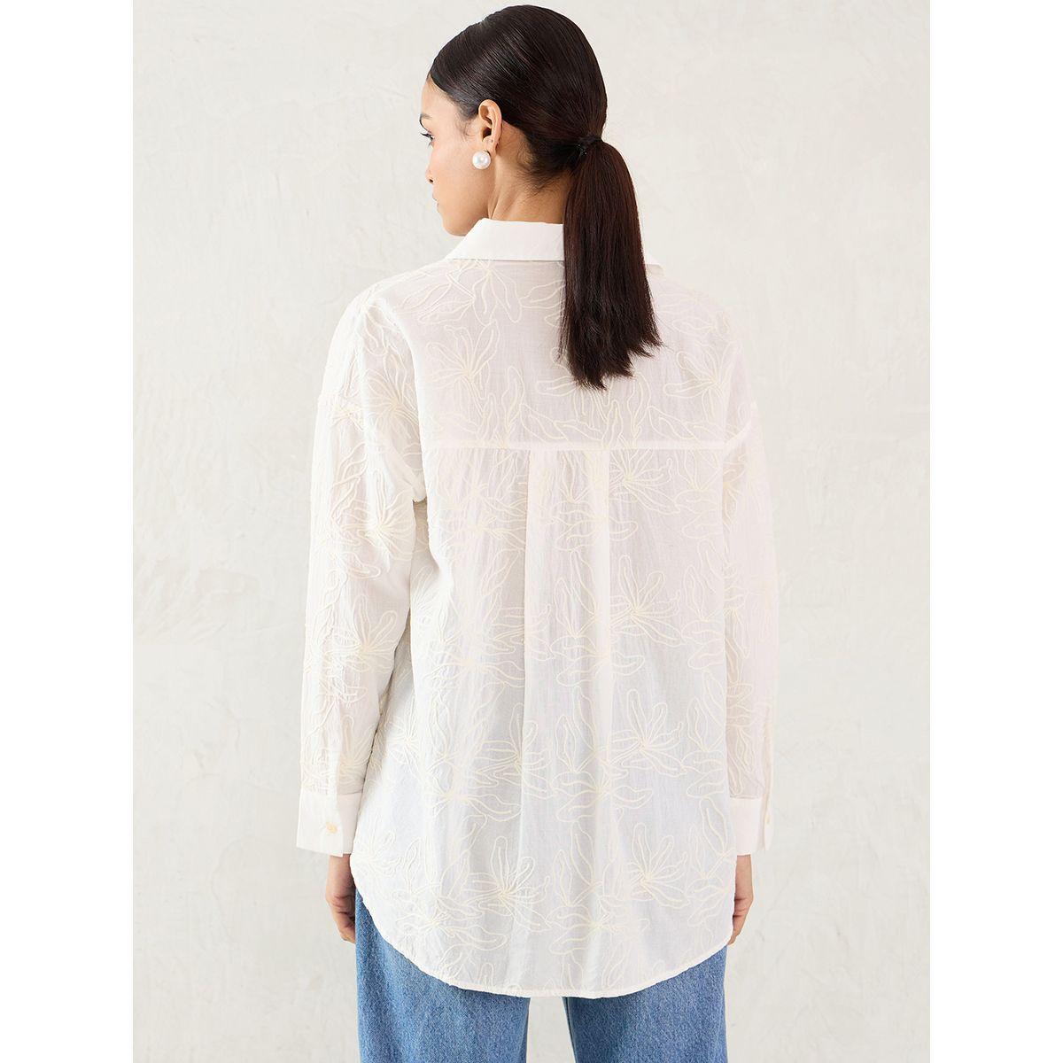 Femmella White Embroidered Cotton Longline Shirt-women-clothing-shirtsandblouses-shirts-image-2