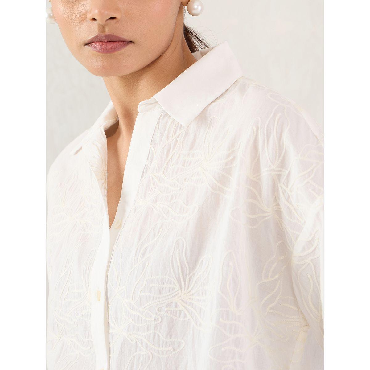 Femmella White Embroidered Cotton Longline Shirt-women-clothing-shirtsandblouses-shirts-image-4