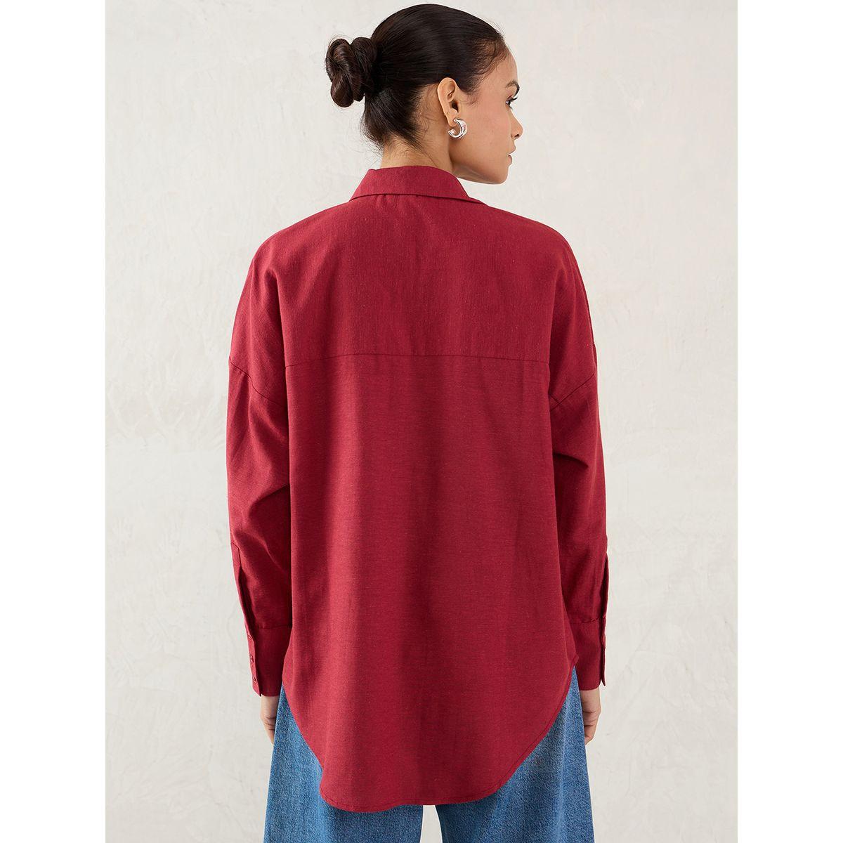 Femmella Cranberry Pocket Detail Buttoned Shirt-women-clothing-shirtsandblouses-shirts-image-2