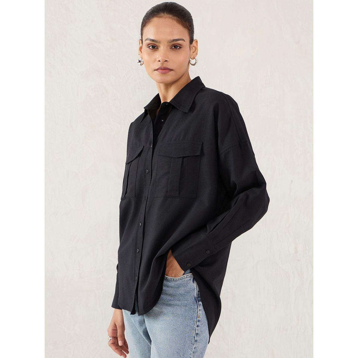 Femmella Black Pocket Detail Buttoned Shirt-women-clothing-shirtsandblouses-shirts-image-3