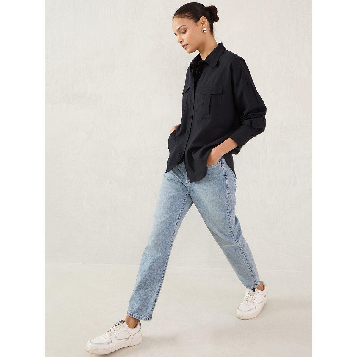 Femmella Black Pocket Detail Buttoned Shirt-women-clothing-shirtsandblouses-shirts-image-5