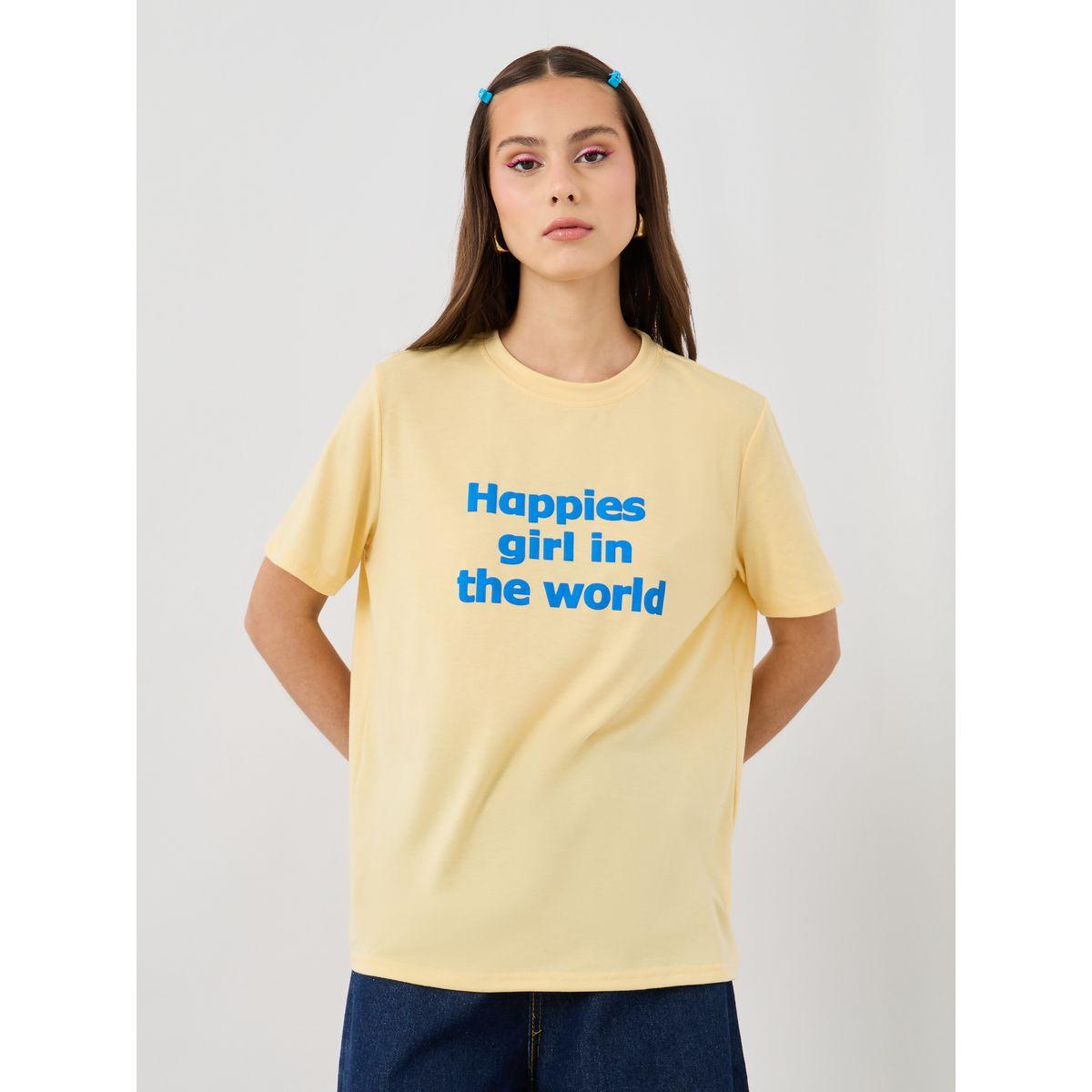 تيشيرت فضفاض بطبعة كتابة وياقة دائرية-women-clothing-tshirts-image-2