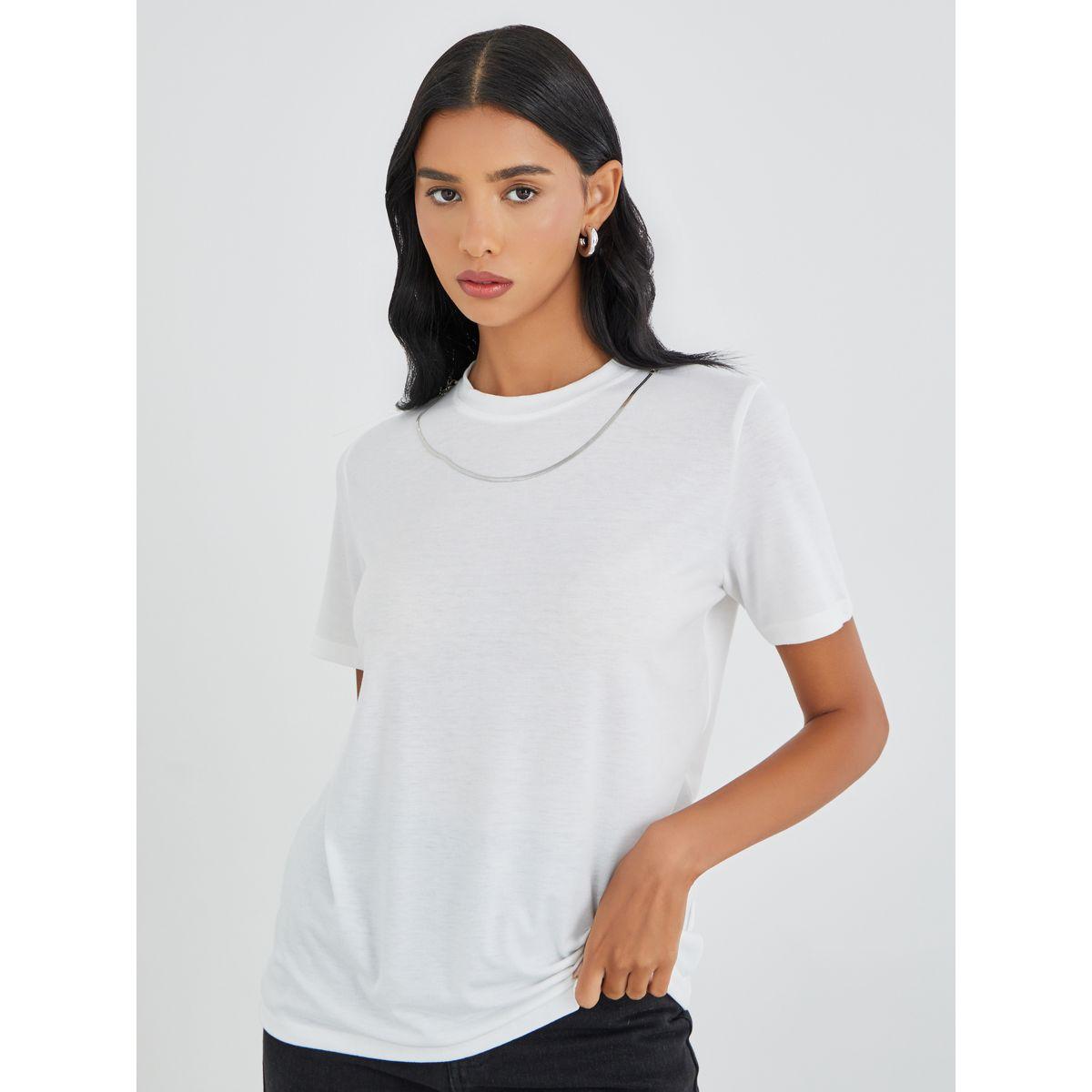 Styli Solid Round Neck T-Shirt-women-clothing-tshirts-image-1