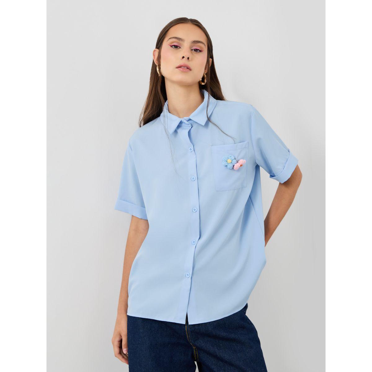 Styli Removable Floral Patch Detail Oversized Shirt-women-clothing-shirtsandblouses-shirts-image-1