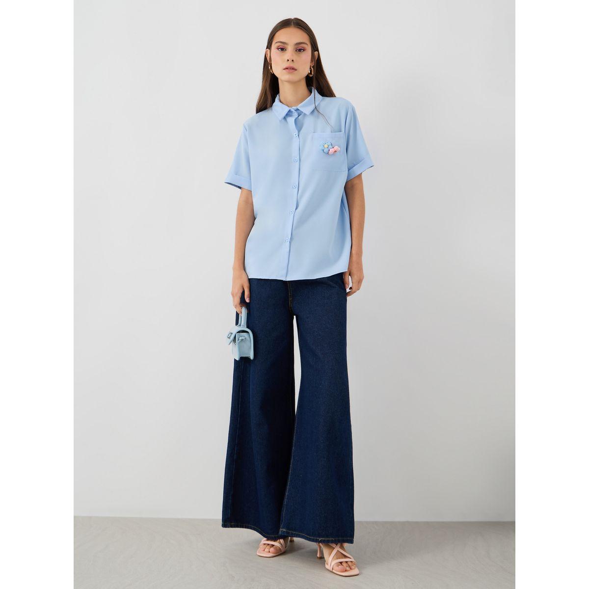 Styli Removable Floral Patch Detail Oversized Shirt-women-clothing-shirtsandblouses-shirts-image-2