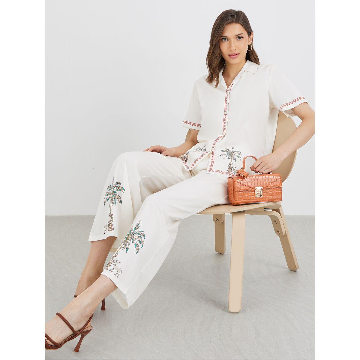Styli Graphic Printed Buttoned Shirt and Pants Co-Ords-women-clothing-coordsets-image-1
