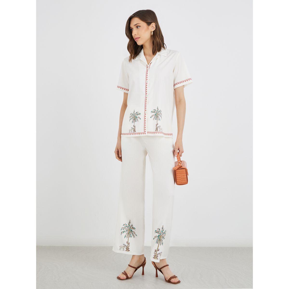 Styli Graphic Printed Buttoned Shirt and Pants Co-Ords-women-clothing-coordsets-image-2