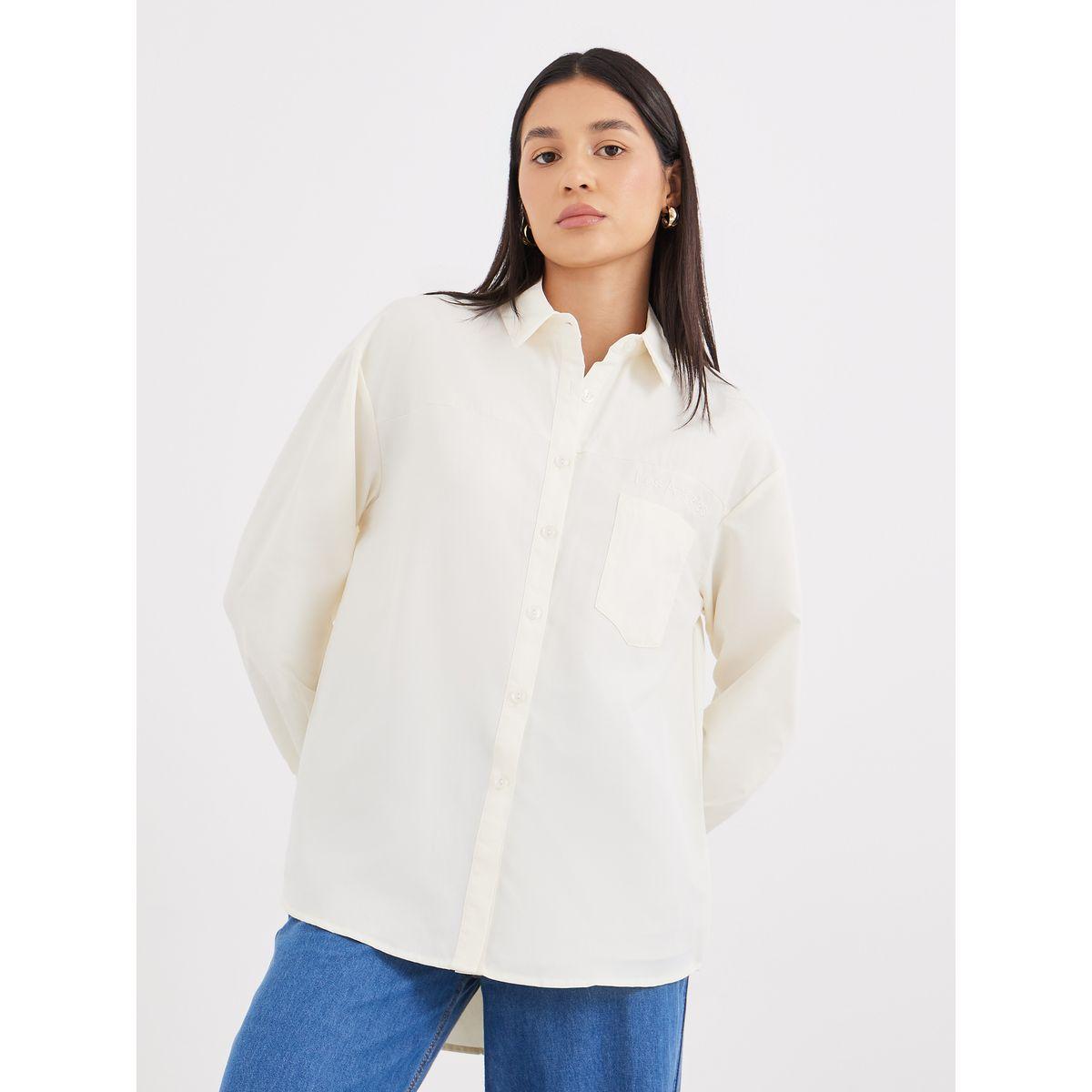 Styli Beige High-Low Hem Plain Collared Shirt-women-clothing-shirtsandblouses-shirts-image-2