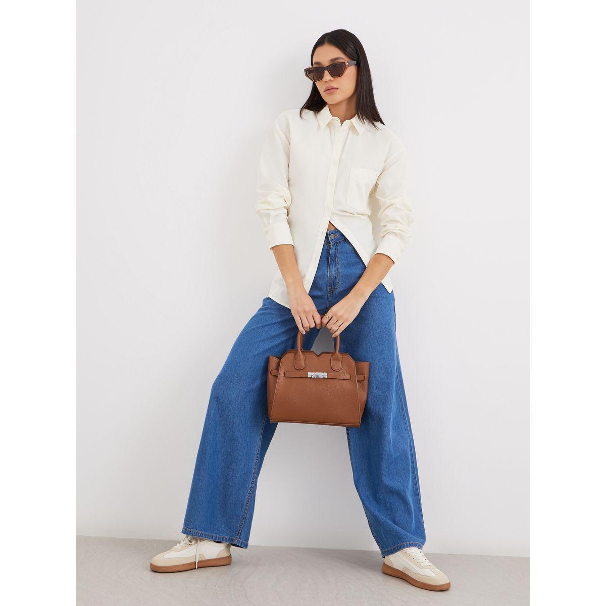 Styli Beige High-Low Hem Plain Collared Shirt-women-clothing-shirtsandblouses-shirts-image-3