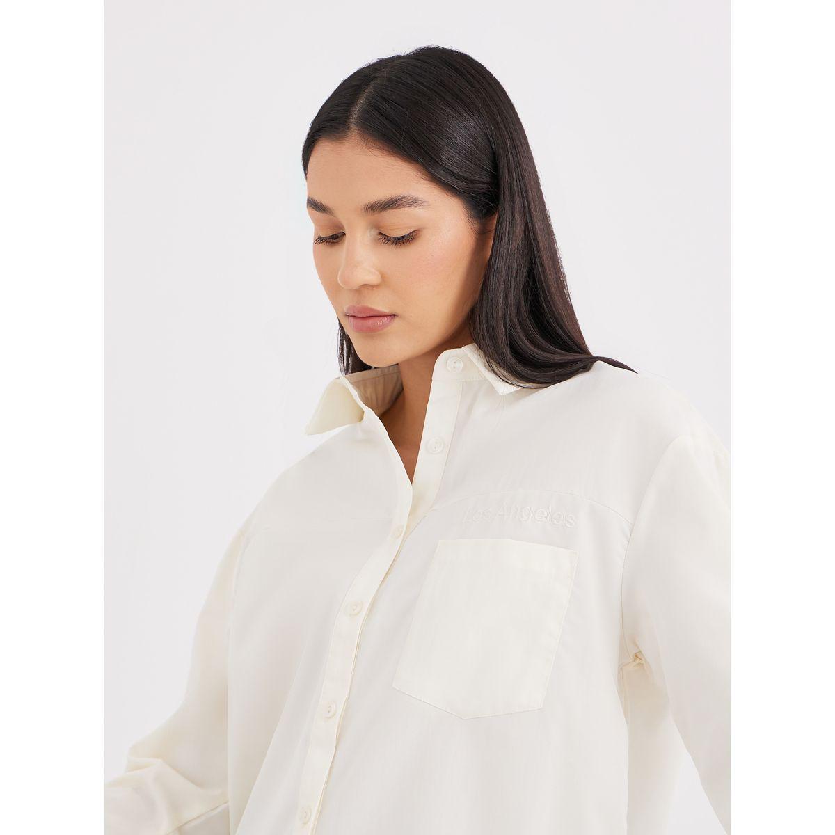 Styli Beige High-Low Hem Plain Collared Shirt-women-clothing-shirtsandblouses-shirts-image-4