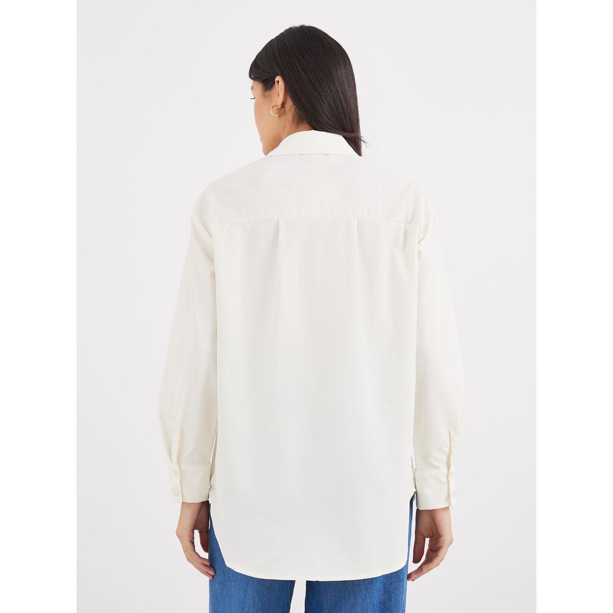 Styli Beige High-Low Hem Plain Collared Shirt-women-clothing-shirtsandblouses-shirts-image-5