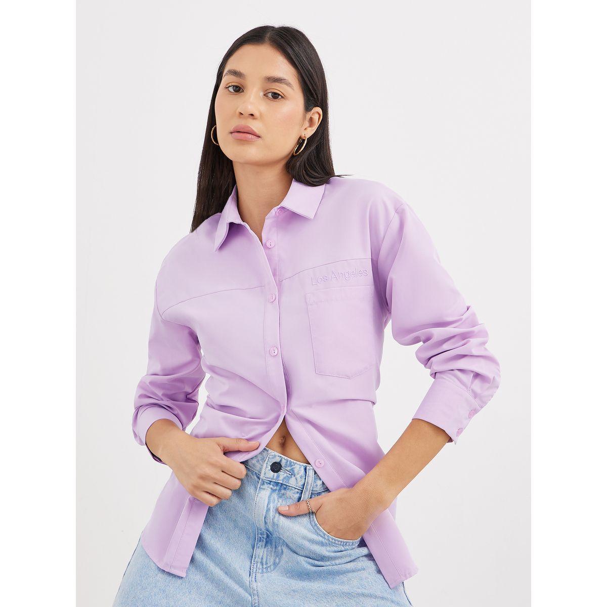 بلوزة سادة بحافة غير متماثلة الطول-women-clothing-shirtsandblouses-shirts-image-1