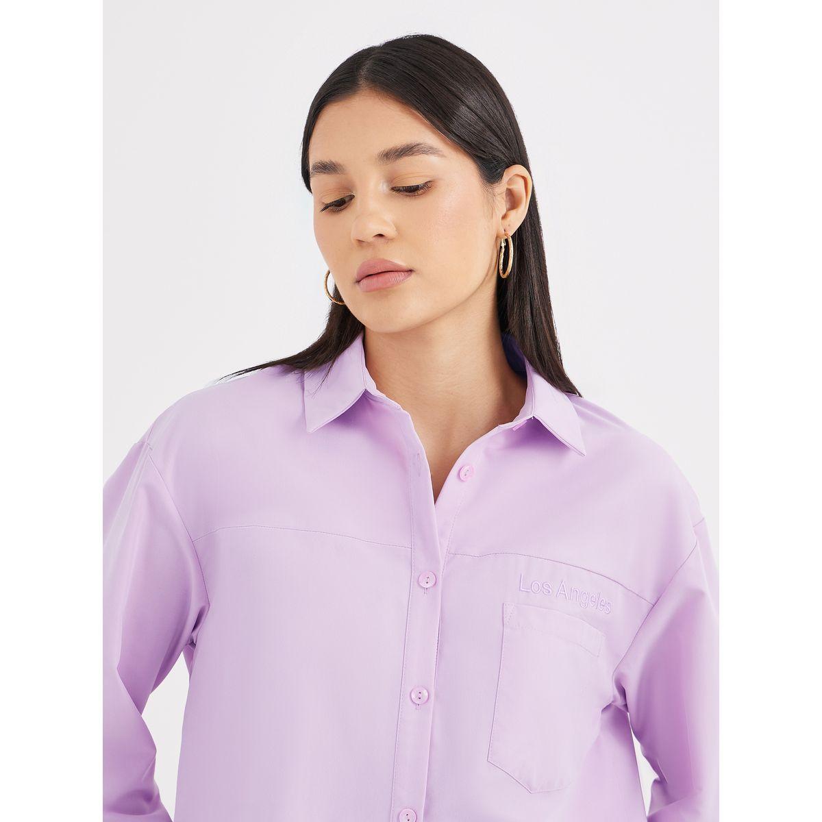 Styli Lilac High-Low Hem Plain Collared Shirt-women-clothing-shirtsandblouses-shirts-image-4