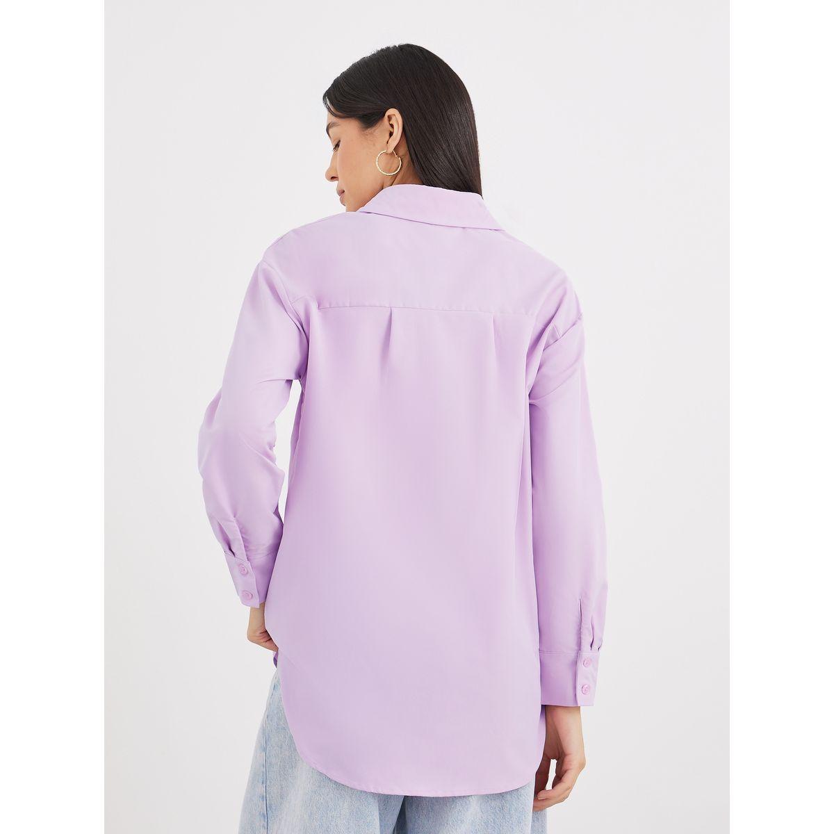 Styli Lilac High-Low Hem Plain Collared Shirt-women-clothing-shirtsandblouses-shirts-image-5