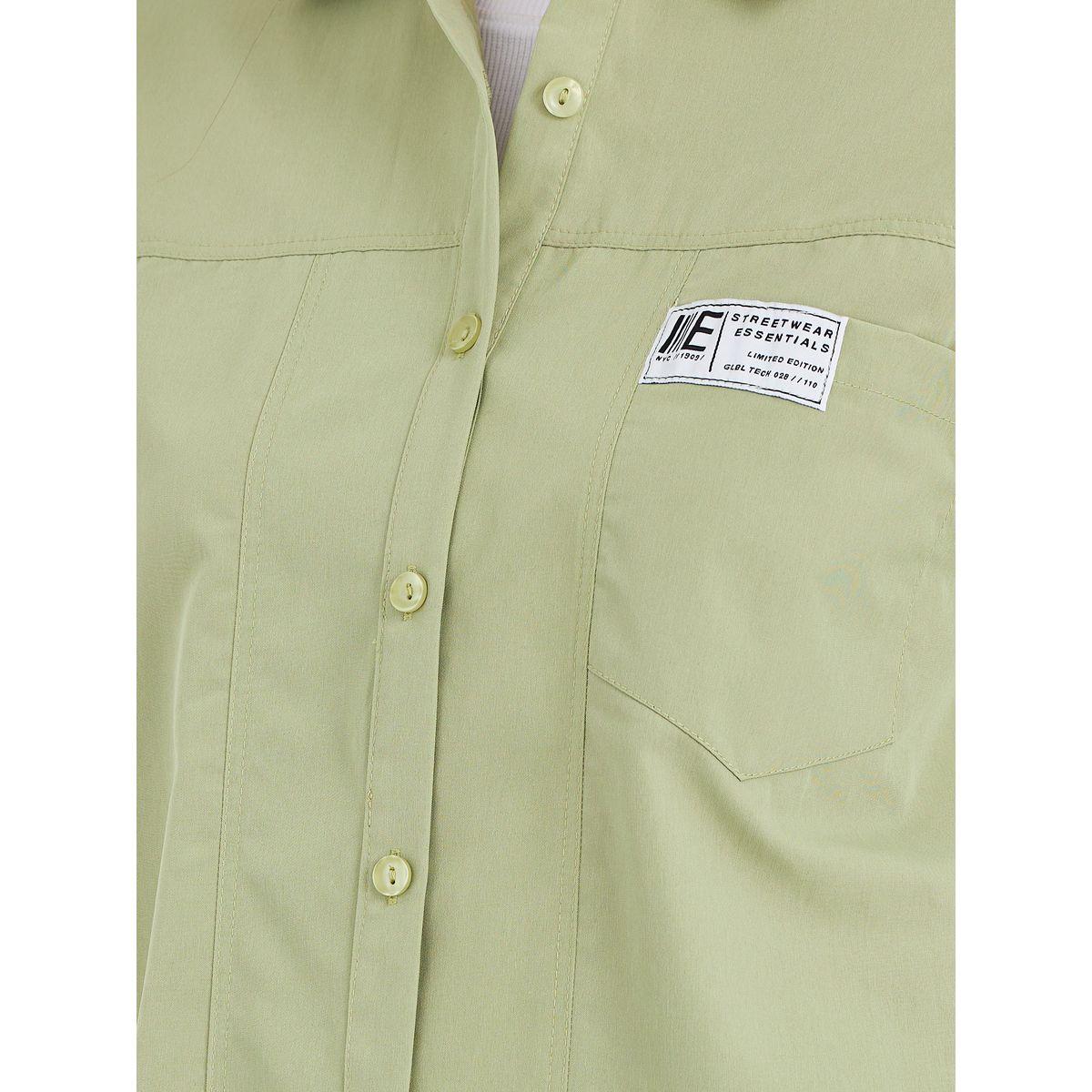 Styli Women Green High-Low Hem Shirt with Patch Detail-women-clothing-shirtsandblouses-shirts-image-4