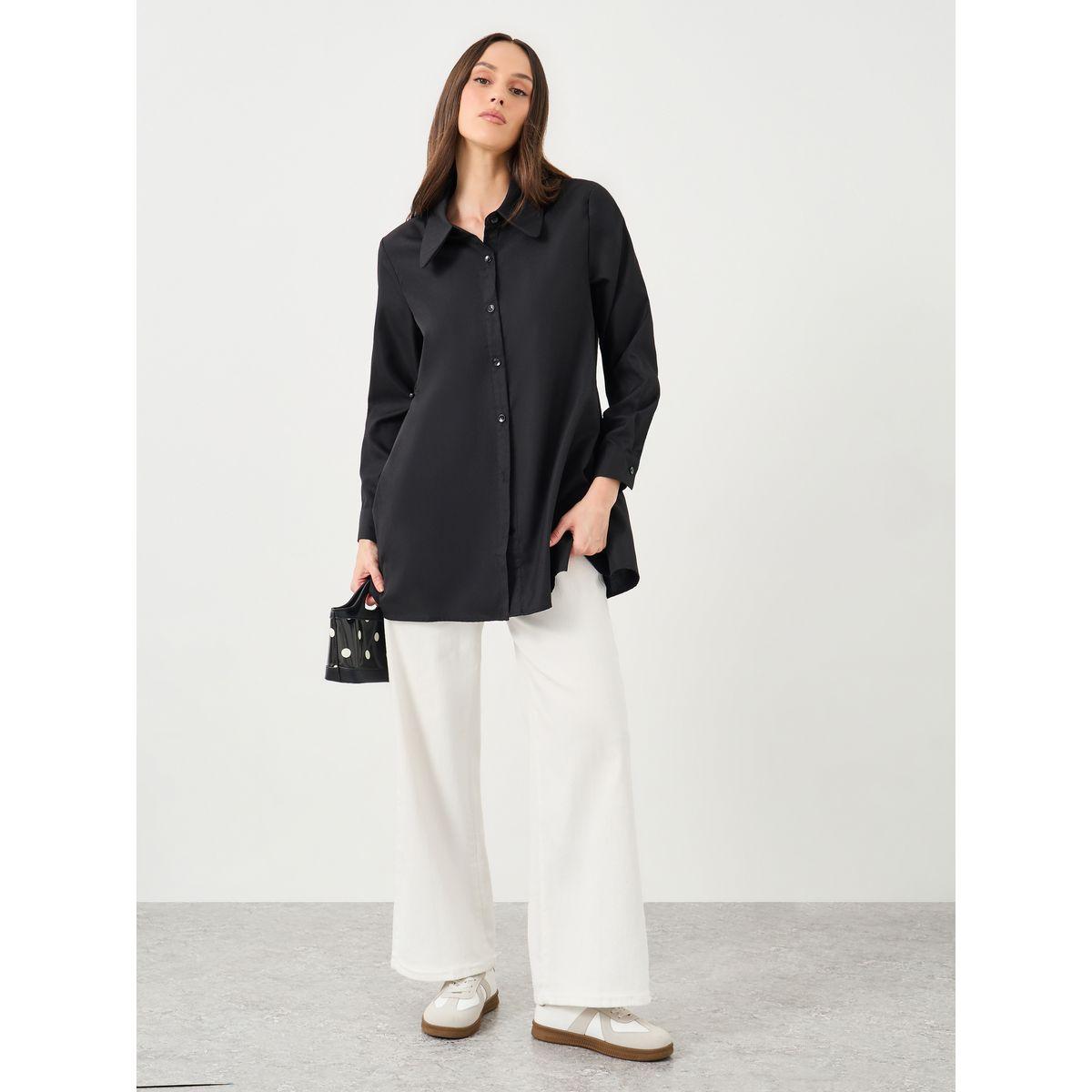 بلوزة سادة واسعة مع أزرار غلق وأكمام طويلة-women-clothing-shirtsandblouses-shirts-image-2