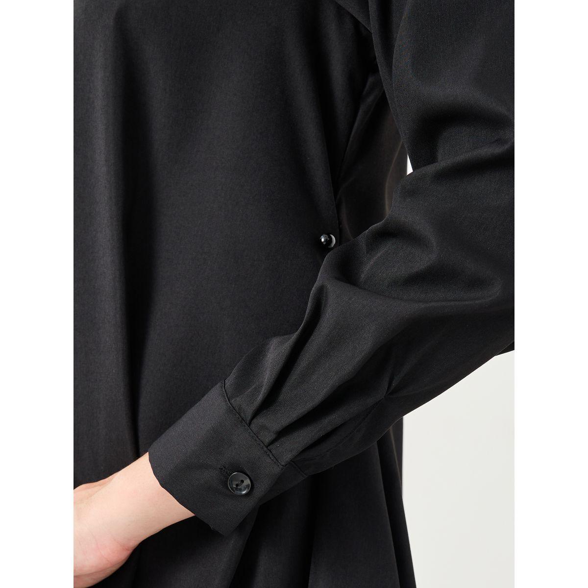 Styli Black Plain Longline Flared Shirt with Buttons-women-clothing-shirtsandblouses-shirts-image-3