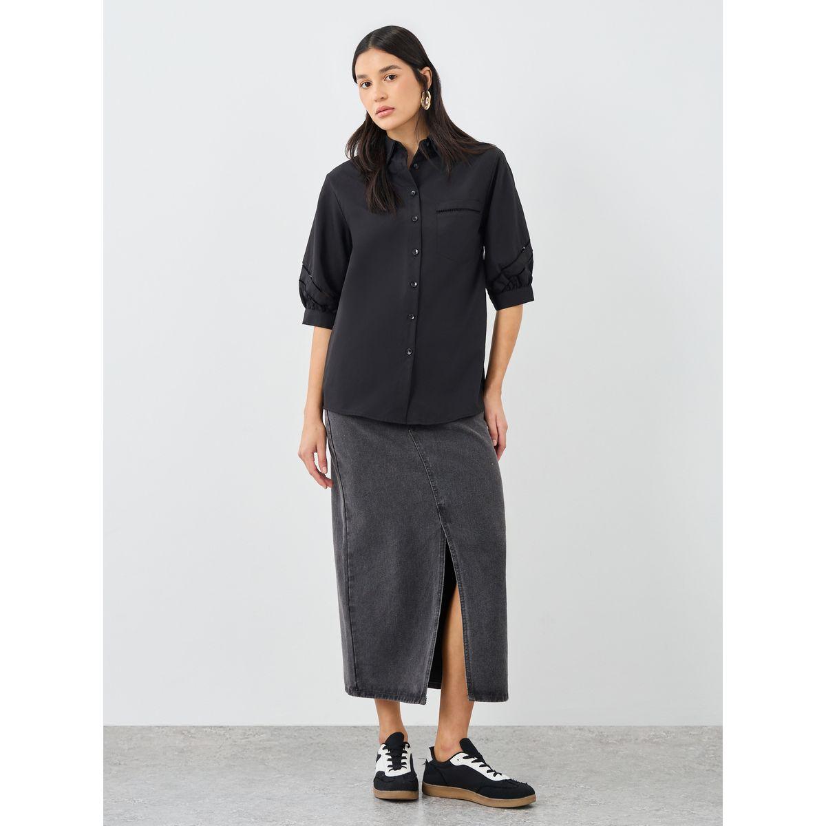 بلوزة طويلة مع أكمام بتفاصيل مُفرغة مع أزرار-women-clothing-shirtsandblouses-shirts-image-2