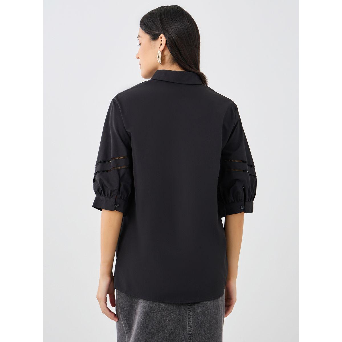 Styli Women Black Cut-Out Sleeve Longline Shirt-women-clothing-shirtsandblouses-shirts-image-4
